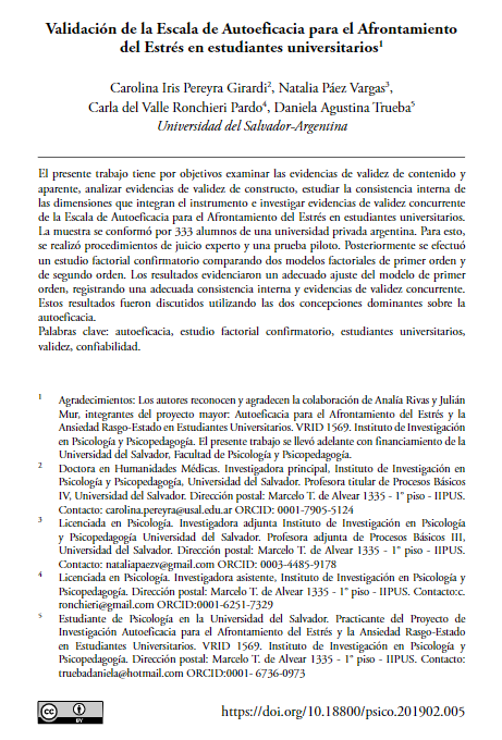 Validación de la Escala de Autoeficacia para el Afrontamiento del Estrés en estudiantes universitarios