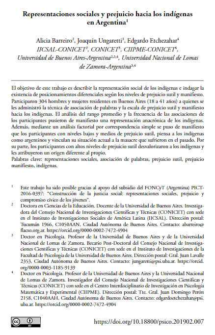 Representaciones sociales y prejuicio hacia los indígenas en Argentina