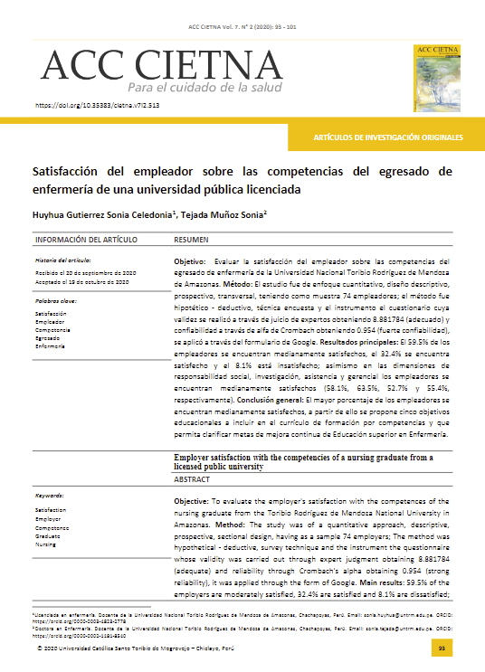 Satisfacción del empleador sobre las competencias del egresado de enfermería de una universidad pública licenciada