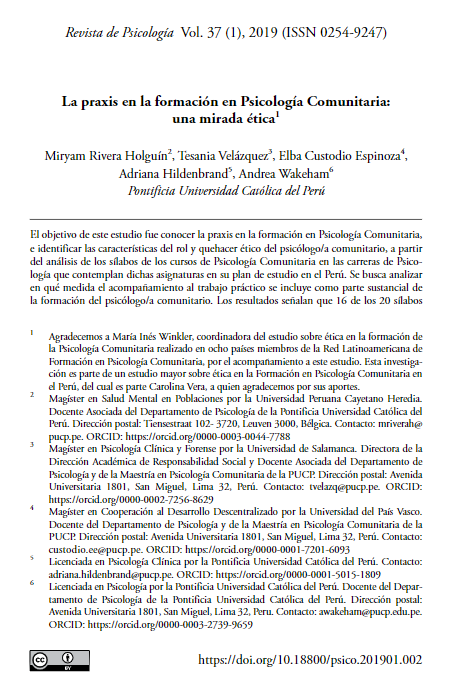 La praxis en la formación en Psicología Comunitaria: una mirada ética