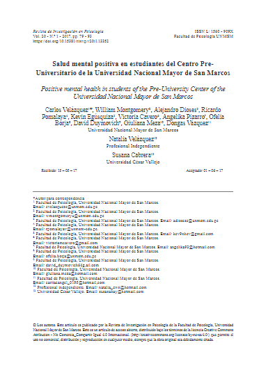 Salud mental positiva en estudiantes del Centro Pre-Universitario de la Universidad Nacional Mayor De San Marcos