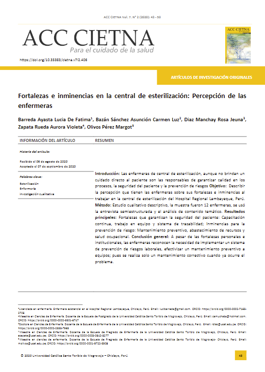 Fortalezas e inminencias en la central de esterilización: Percepción de las enfermeras