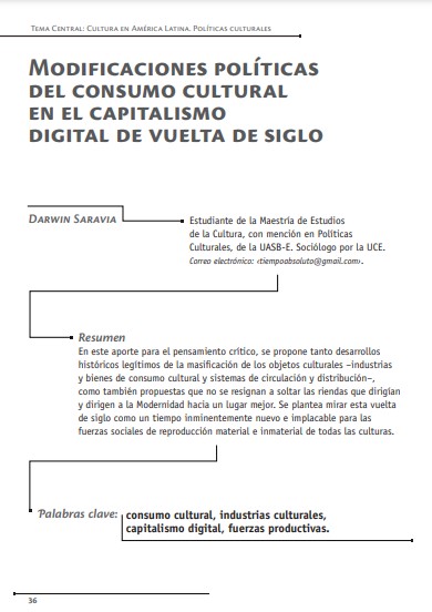 Modificaciones políticas del consumo cultural en el capitalismo digital de vuelta de siglo