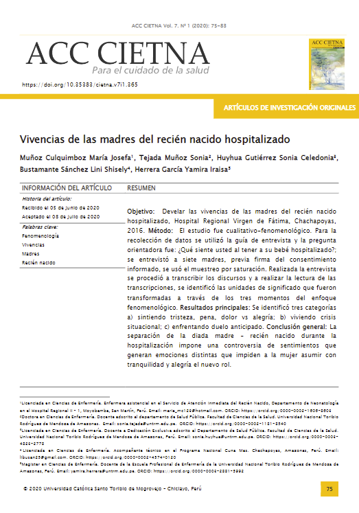 Vivencias maternas al tener un recién nacido hospitalizado