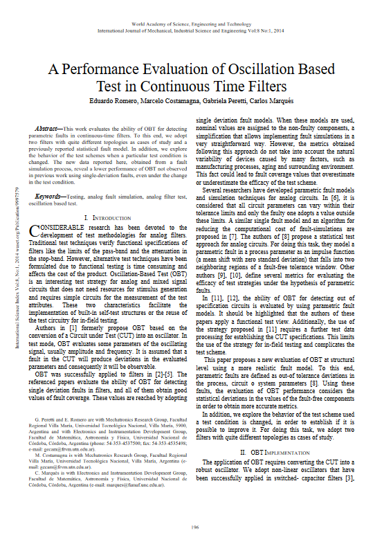 A performance evaluation of oscillation based test in continuous time filters