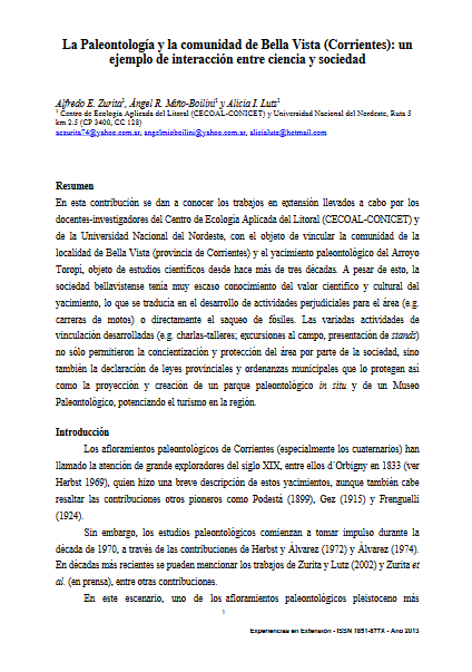 La Paleontología y la comunidad de Bella Vista (Corrientes)