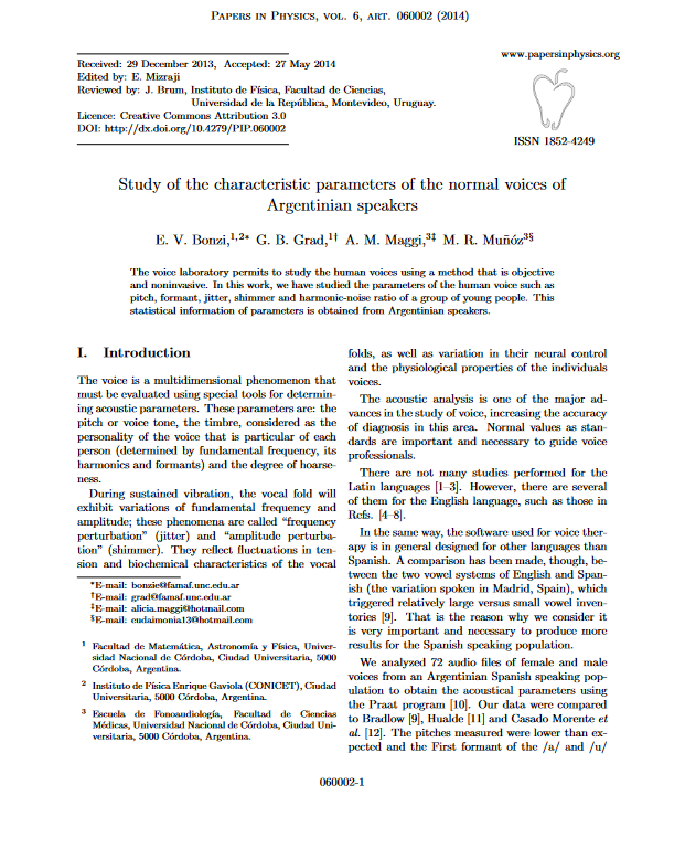 Study of the characteristic parameters of the normal voices of Argentinian speakers