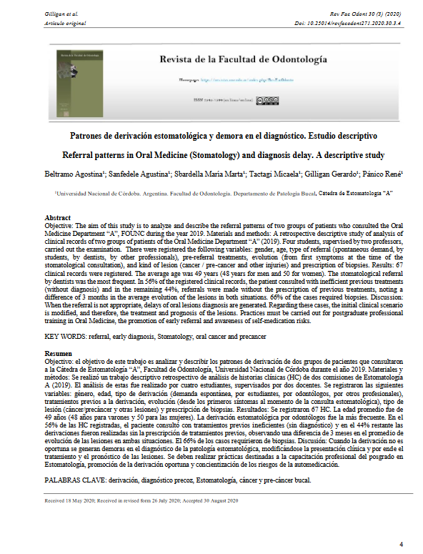 Patrones de derivación estomatológica y demora en el diagnóstico. Estudio descriptivo
