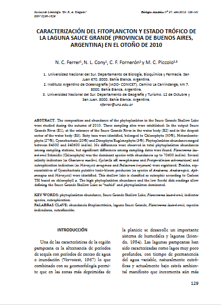 Caracterización del fitoplancton y estado trófico de la laguna Sauce Grande