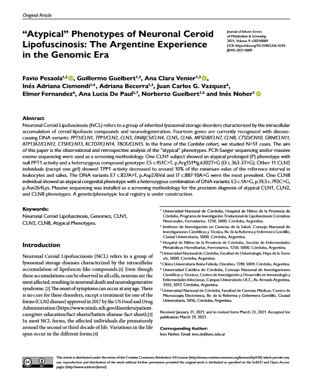 &quot;Atypical&quot; phenotypes of neuronal ceroid lipofuscinosis: the Argentine experience in the genomic era