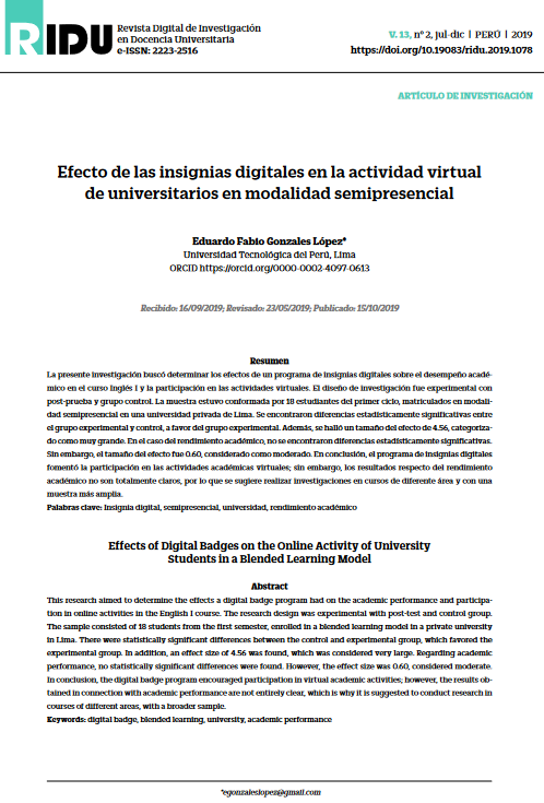 Efecto de las insignias digitales en la actividad virtual de universitarios en modalidad semipresencial