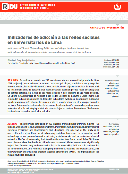 INDICADORES DE ADICCIÓN A LAS REDES SOCIALES EN UNIVERSITARIOS DE LIMA