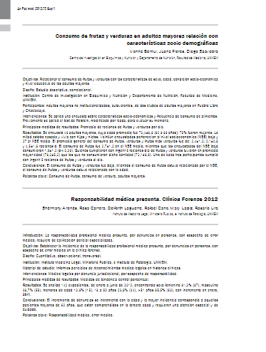 Consumo de frutas y verduras en adultos mayores relación con características socio demográficas