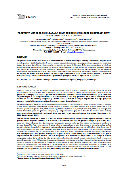 Propuesta metodológica para la toma de decisiones sobre bioenergía en un contexto complejo y diverso