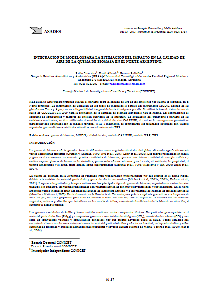 Integración de modelos para la estimación del impacto en la calidad de aire de la quema de biomasa