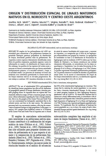 Origen y distribución espacial de linajes maternos nativos en el noroeste y centro oeste argentinos