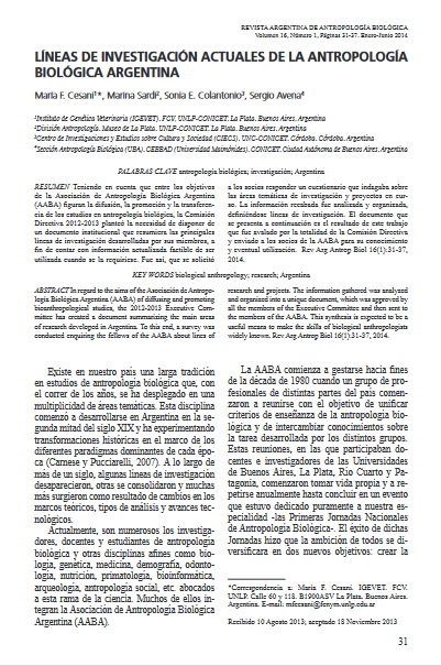 Líneas de investigación actuales de la antropología biológica argentina