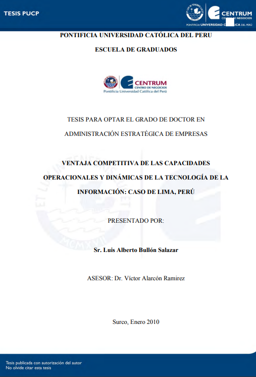 Ventaja competitiva de las capacidades operacionales y dinámicas de la tecnología de la información: caso de Lima, Perú