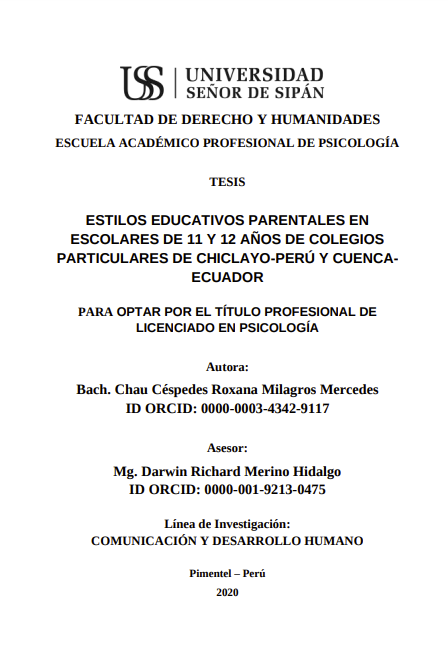 Estilos educativos parentales en escolares de 11 y 12 años de colegios particulares de Chiclayo-Perú y Cuenca Ecuador