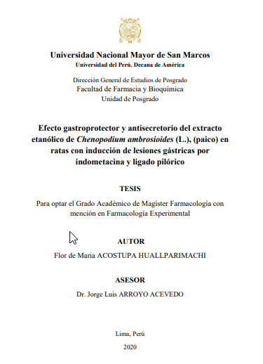 Efecto gastroprotector y antisecretorio del extracto etanólico de Chenopodium ambrosioides