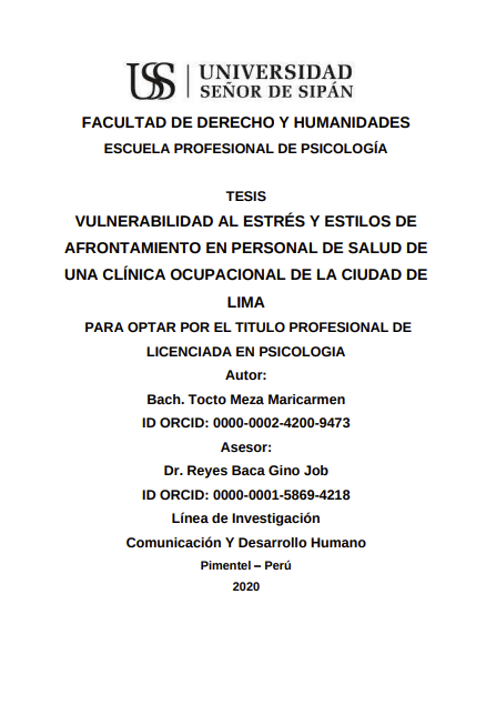 Vulnerabilidad al estrés y estilos de afrontamiento en personal de salud de una clínica ocupacional de la ciudad de Lima