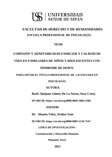 Cohesión y adaptabilidad familiar y calidad de vida en familiares de niños y adolescentes con síndrome de Down