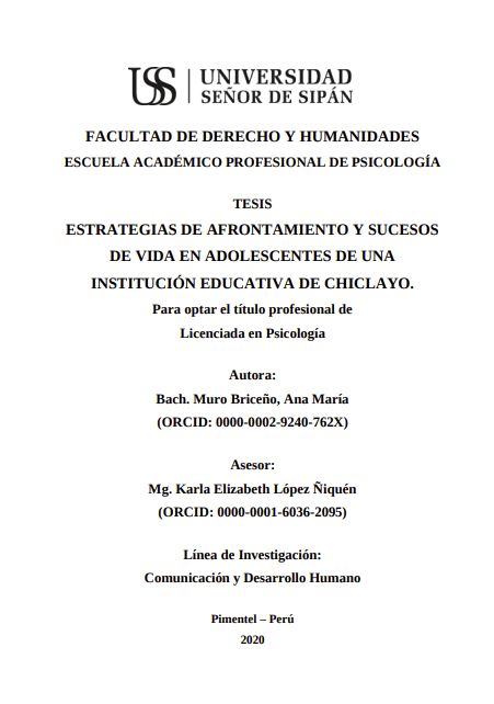 Estrategias de afrontamiento y sucesos de vida en adolescentes de una institución educativa de Chiclayo