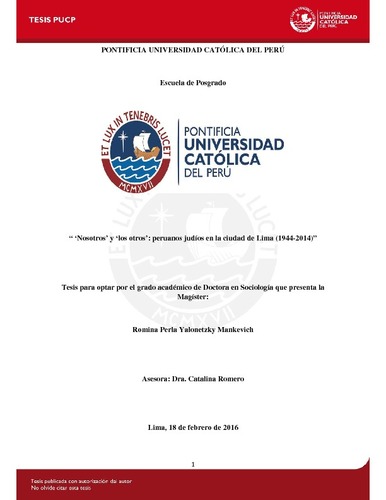 &quot;Nosotros&quot; y &quot;los otros&quot;: peruanos judíos en la ciudad de Lima (1944-2014)