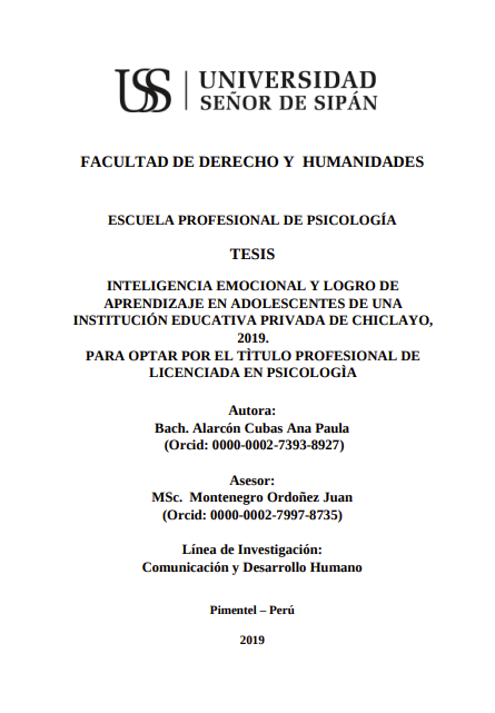 Inteligencia emocional y logro de aprendizaje en adolescentes de una institución educativa privada de Chiclayo, 2019