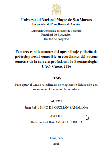 Factores condicionantes del aprendizaje y diseño de prótesis parcial removible