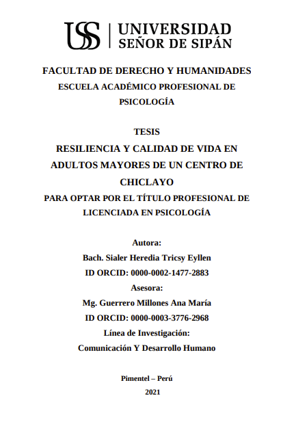 Resiliencia y calidad de vida en adultos mayores de un centro de Chiclayo