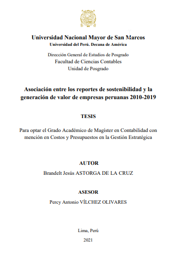 Asociación entre los reportes de sostenibilidad y la generación de valor de empresas peruanas 2010-2019