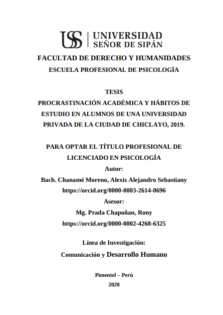 Procrastinación académica y hábitos de estudio en alumnos de una universidad privada de la ciudad de Chiclayo, 2019