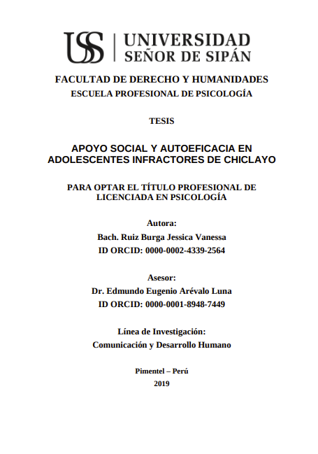 Apoyo social y autoeficacia en adolescentes infractores de Chiclayo