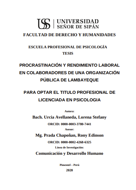 Procrastinación y rendimiento laboral en colaboradores de una organización pública de Lambayeque