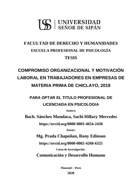 Compromiso organizacional y motivación laboral en trabajadores en empresas de materia prima de Chiclayo, 2019