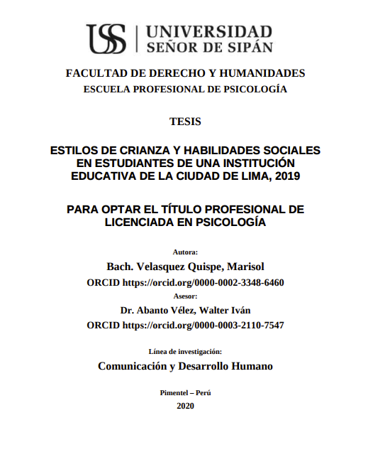 Estilos de crianza y habilidades sociales en estudiantes de una institución educativa de la ciudad de Lima, 2019