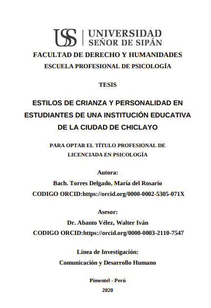 Estilos de crianza y personalidad en estudiantes de una institución educativa de la ciudad de Chiclayo