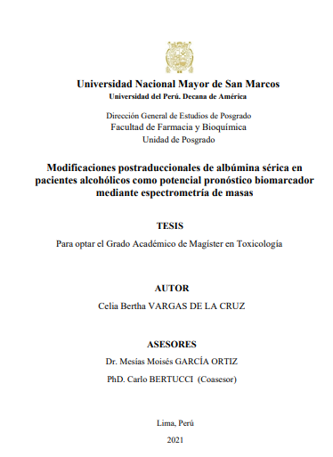 Modificaciones postraduccionales de albúmina sérica en pacientes alcohólicos