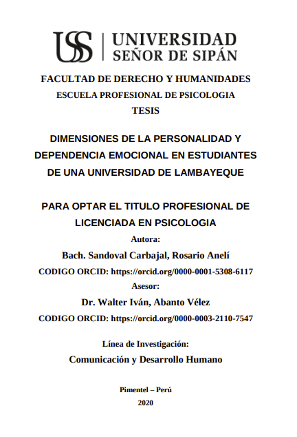 Dimensiones de la personalidad y dependencia emocional en estudiantes de una universidad de Lambayeque