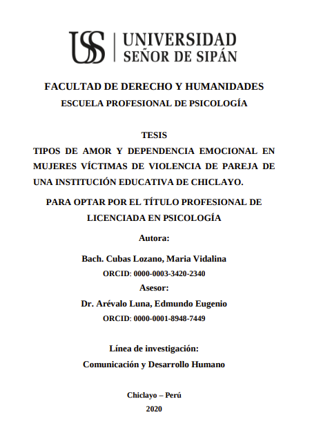Tipos de amor y dependencia emocional en mujeres víctimas de violencia de pareja de una institución educativa de Chiclayo.