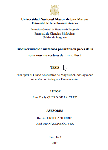 Biodiversidad de metazoos parásitos en peces de la zona marino costera de Lima