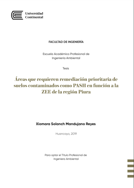 Áreas que requieren remediación prioritaria de suelos contaminados como PASH en función a la ZEE de Piura