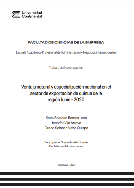 Ventaja natural y especialización nacional en el sector de exportación de quinua de la región Junín
