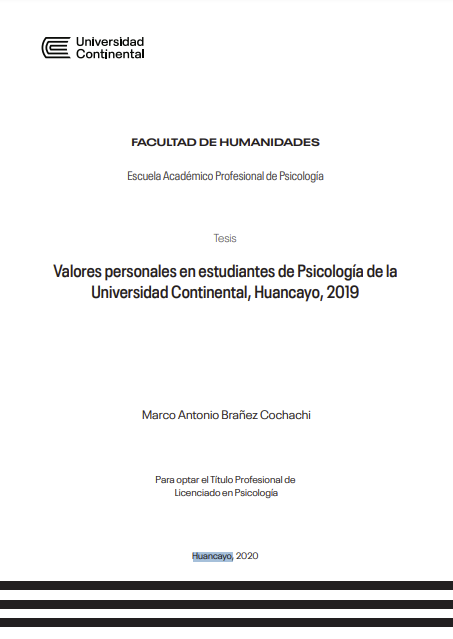 Valores personales en estudiantes de Psicología de la Universidad Continental, Huancayo, 2019