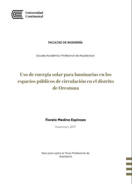 Uso de energía solar para luminarias en los espacios públicos de circulación en el distrito de Orcotuna