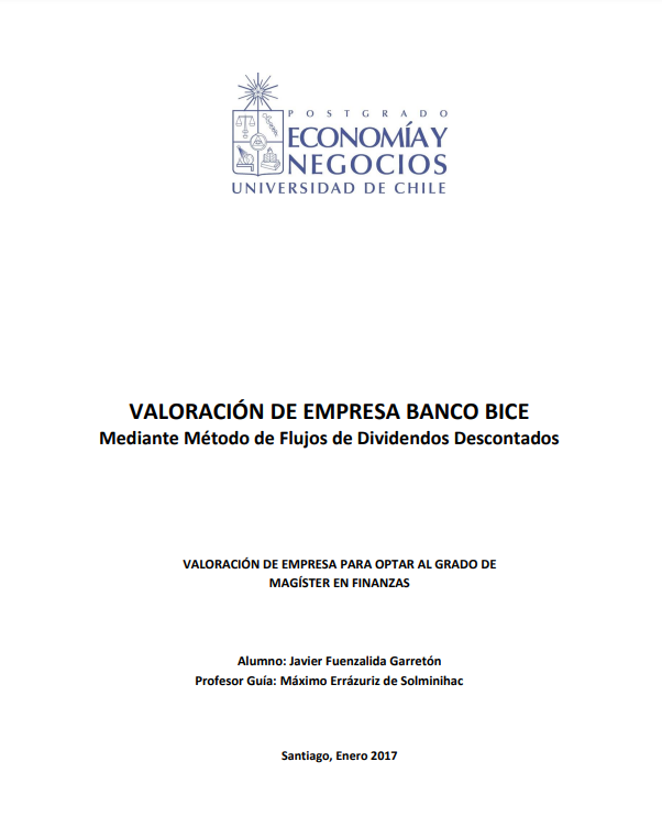 Valoración de Empresa Banco Bice : mediante método de flujos de dividendos descontados