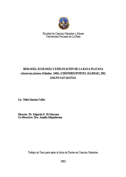 Biología, ecología y explotación de la raya platana Atlantoraja platana (Günther, 1880)