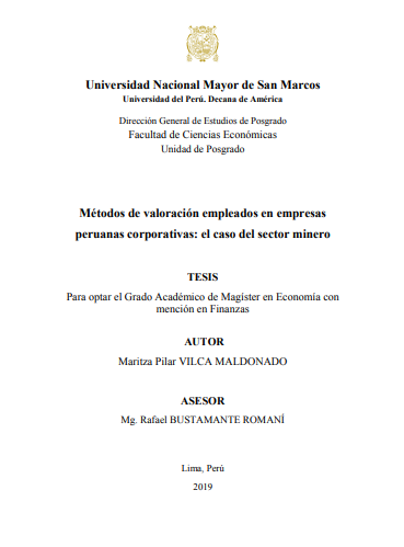 Métodos de valoración empleados en empresas peruanas corporativas