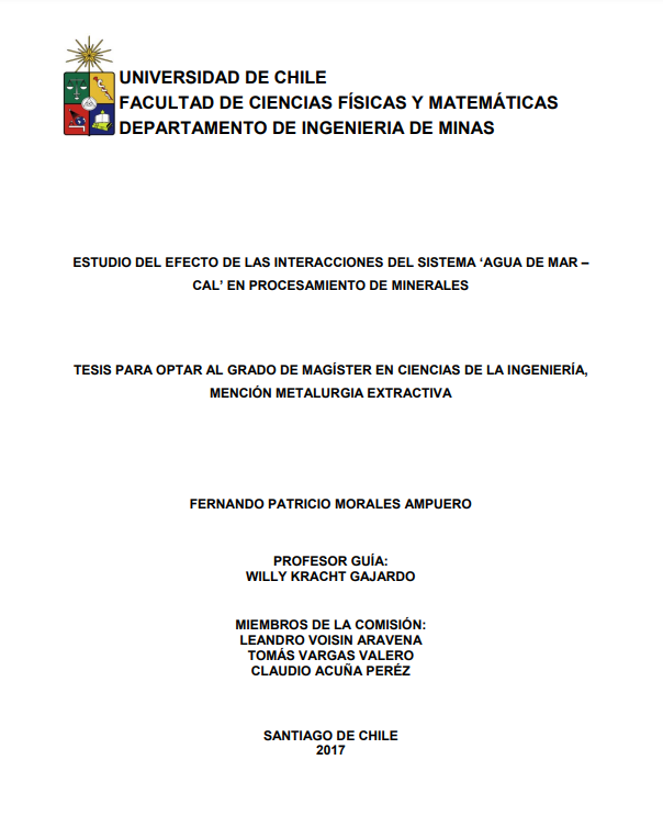 Estudio del efecto de las interacciones del sistema &quot;Agua de Mar-Cal&quot; en procesamiento de minerales